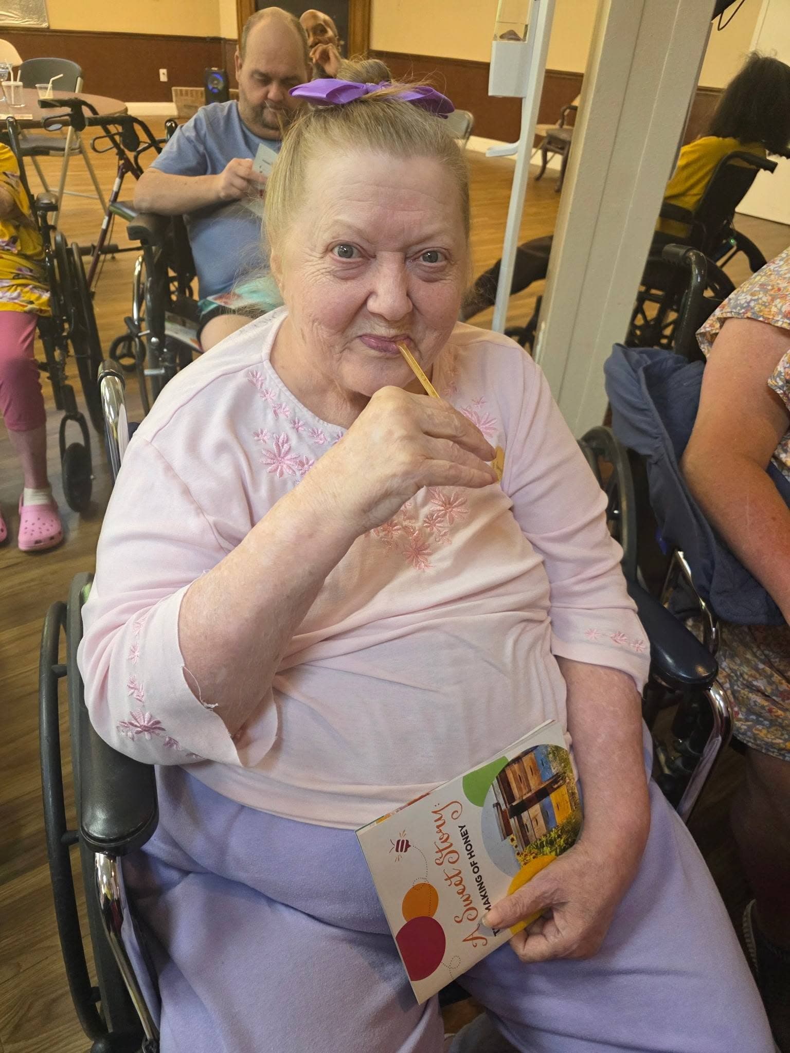 A smiling Brookview resident enjoying an activity