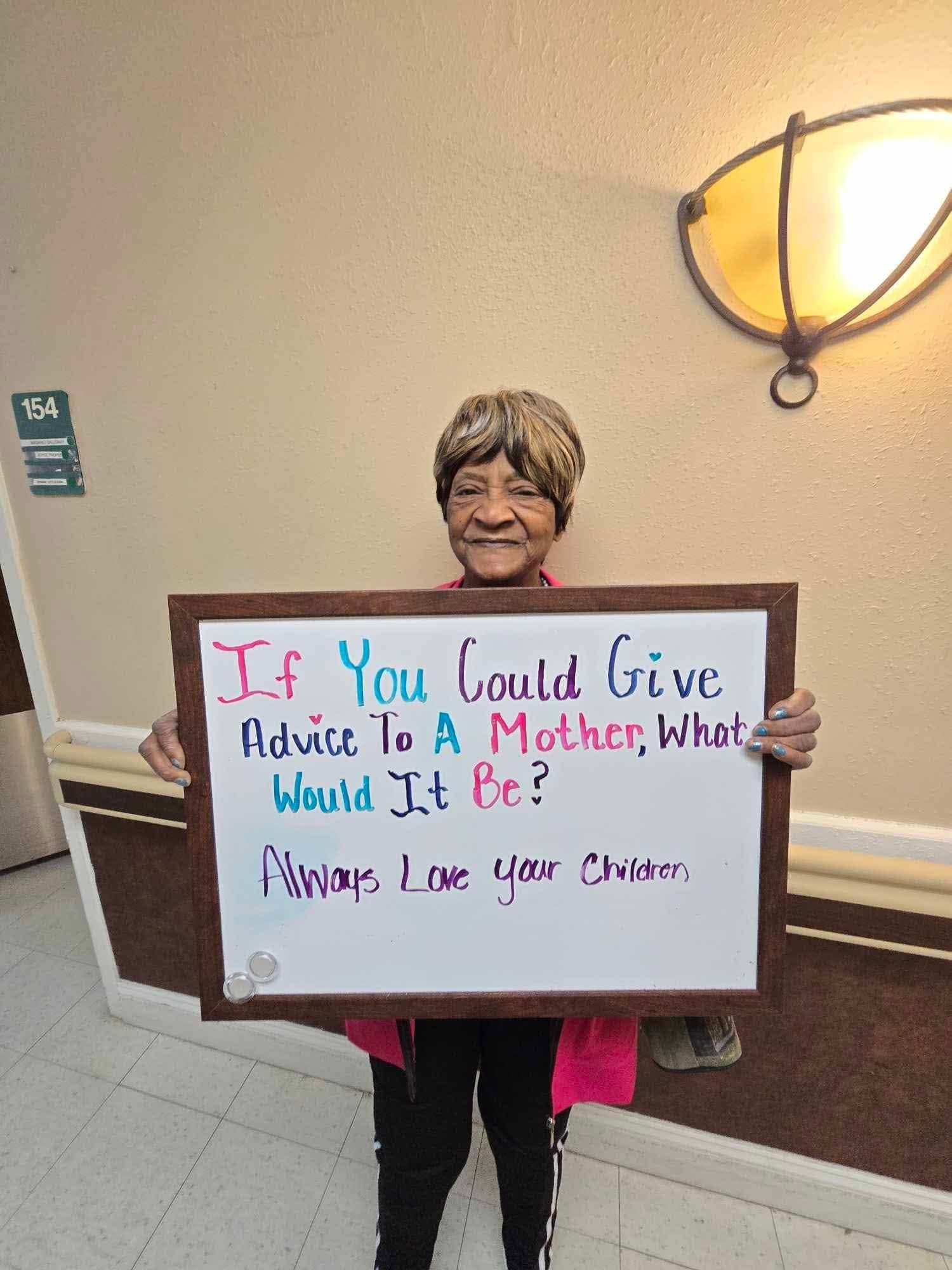 A resident sharing Mother's Day advice: always love your children